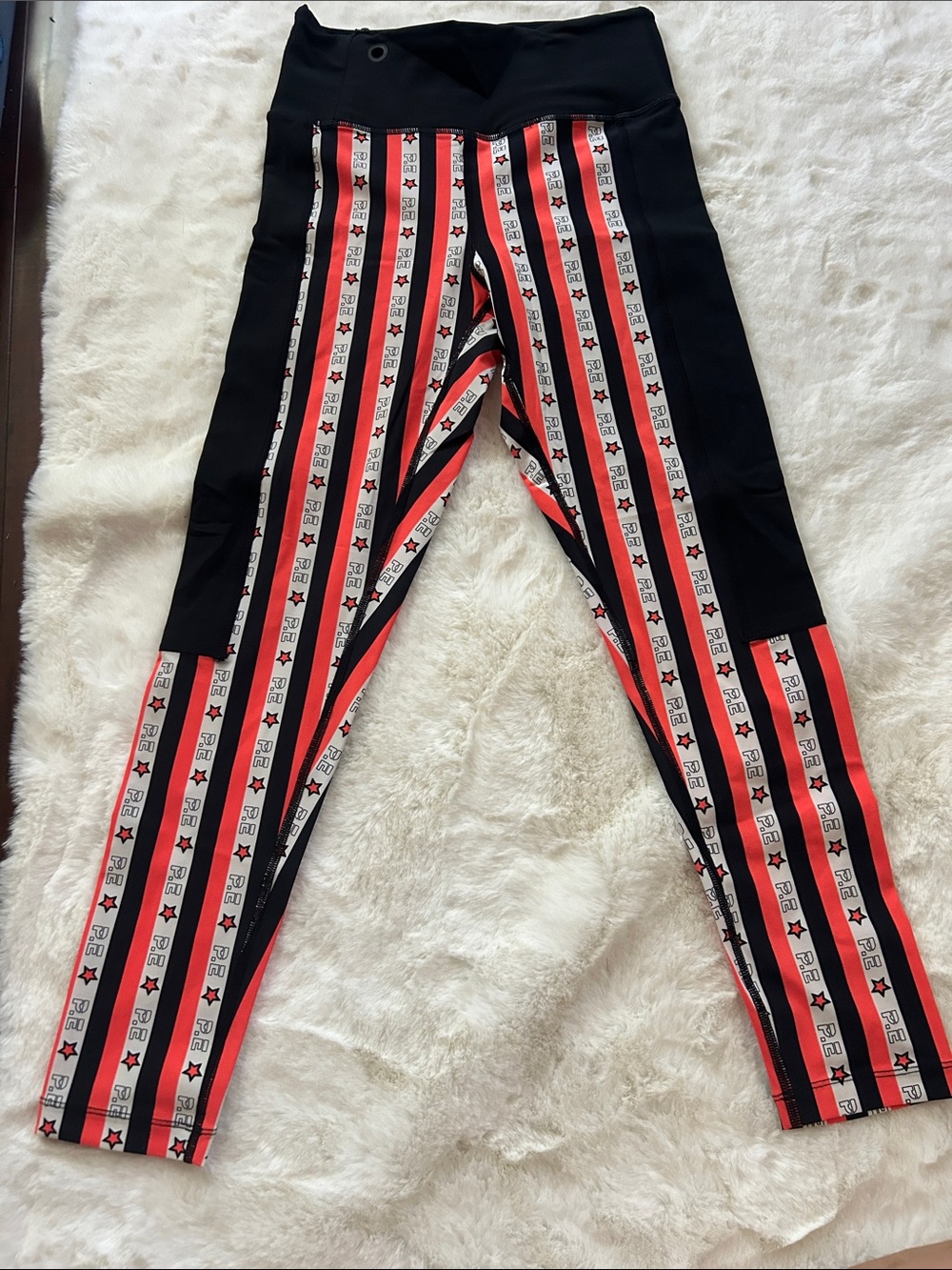 P.E Nation Black, Red & White Striped Girls' Active Leggings
